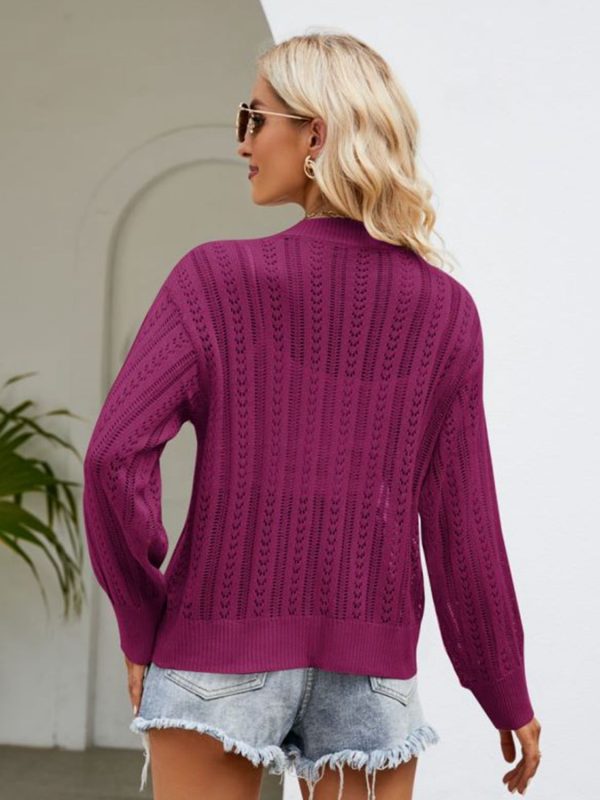 Button Down Ribbed Trim Cardigan - Image 2