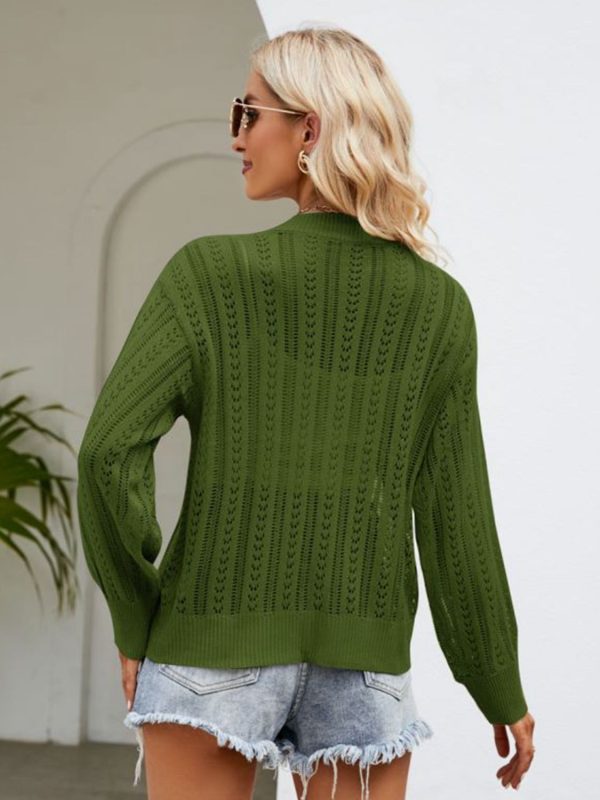Button Down Ribbed Trim Cardigan - Image 9