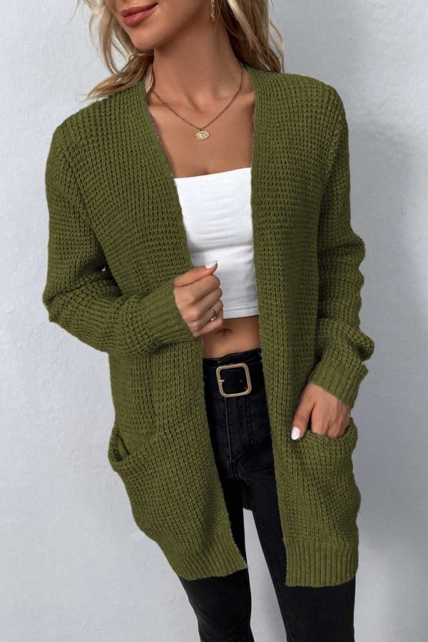 Rib-Knit Open Front Pocketed Cardigan - Image 9