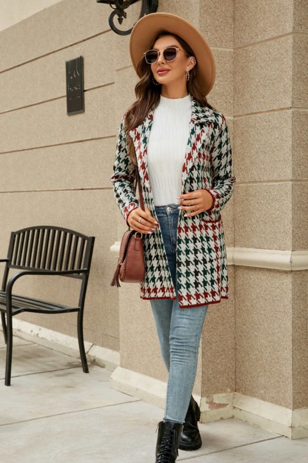 Double Take Printed Open Front Lapel Collar Cardigan with Pockets - Image 13