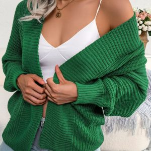 Rib-Knit Open Front Dolman Sleeve Cardigan