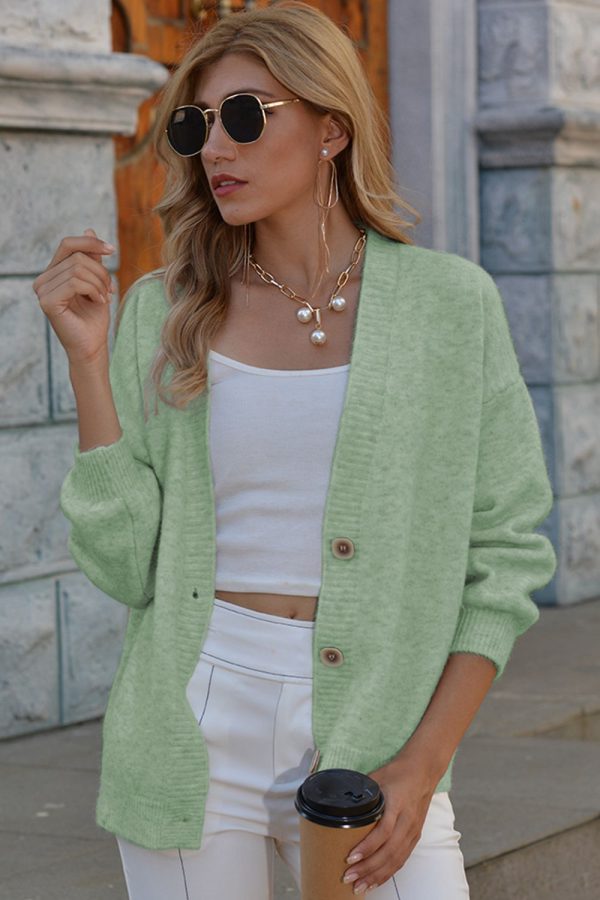V-Neck Button-Down Dropped Shoulder Cardigan - Image 7