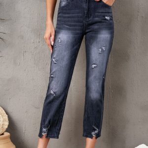 Baeful Distressed Hem Detail Cropped Jeans
