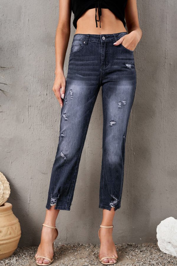 Baeful Distressed Hem Detail Cropped Jeans - Image 4