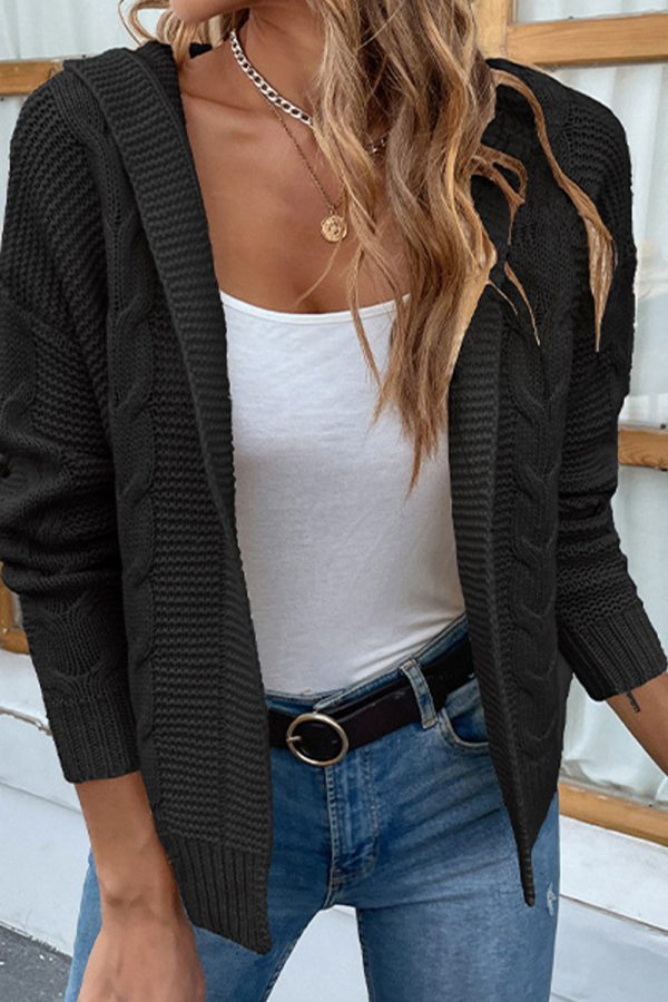 Cable-Knit Dropped Shoulder Hooded Cardigan - Image 5