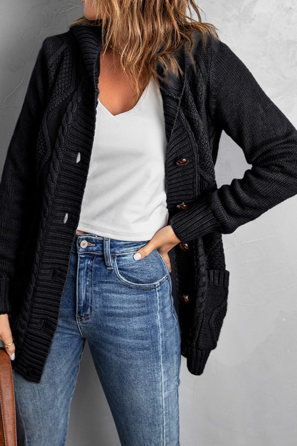 Button Front Hooded Cardigan with Pockets - Image 3