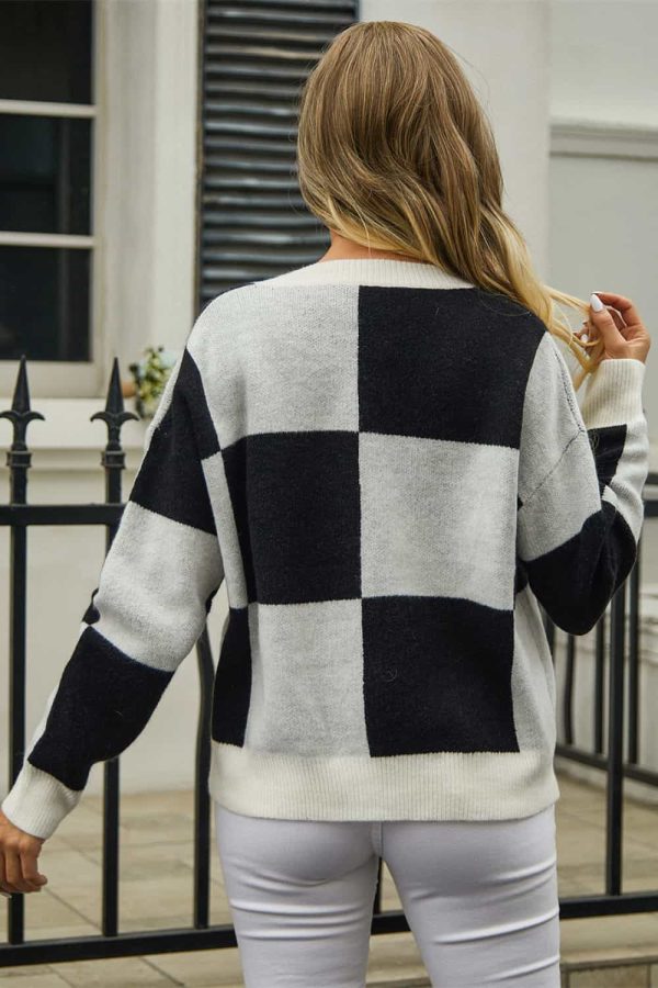 Plaid V-Neck Dropped Shoulder Cardigan - Image 6