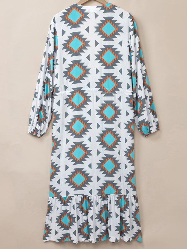 Western Aztec Print White Duster Kimono Cardigan - Image 12