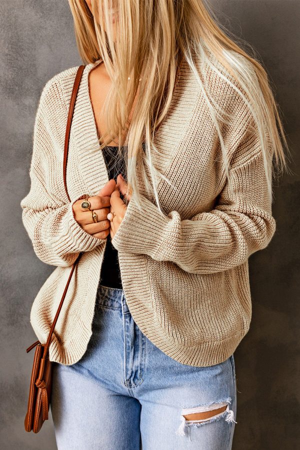 Open Front Drop Shoulder Rib-Knit Cardigan - Image 4