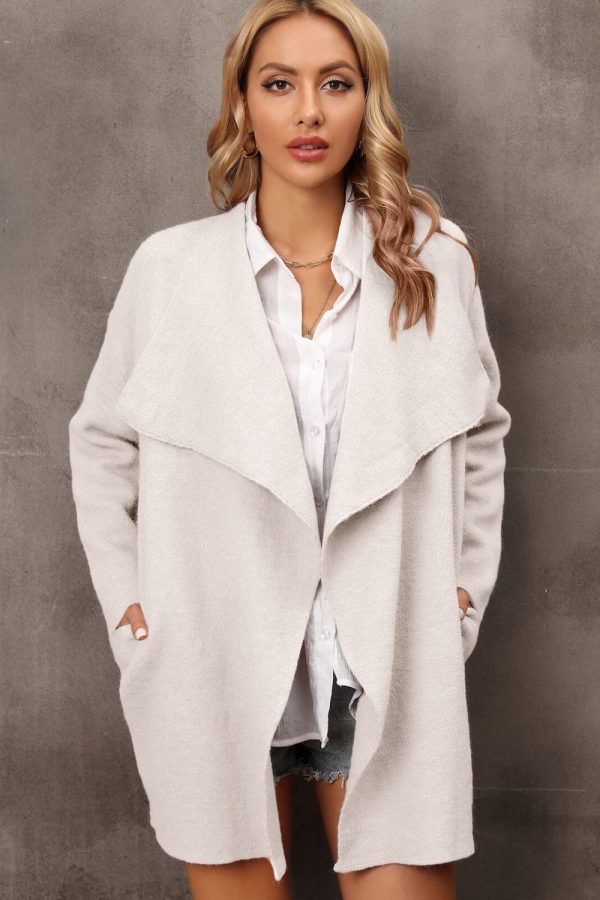 Waterfall Collar Longline Cardigan with Side Pockets - Image 10