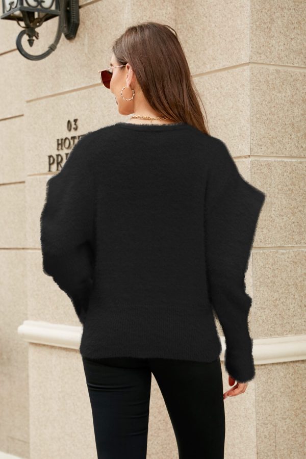 Woven Right Puff Sleeve V-Neck Fuzzy Cardigan - Image 12