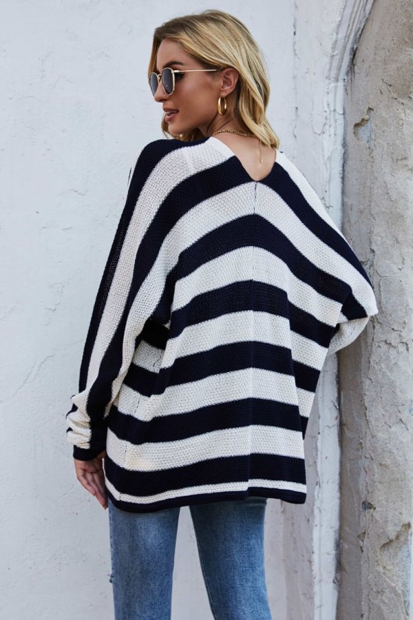 Striped Dolman Sleeve Open Front Cardigan - Image 2