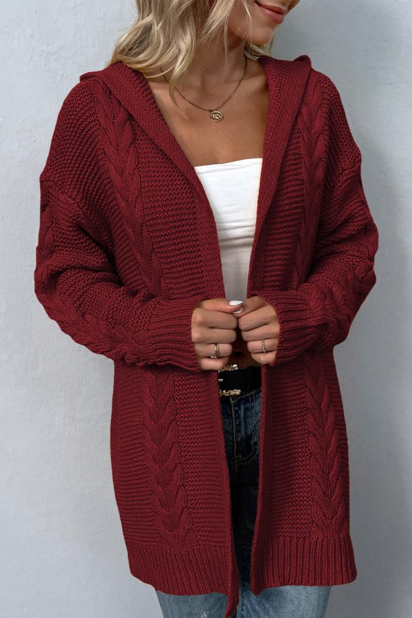 Cable-Knit Dropped Shoulder Hooded Cardigan - Image 10