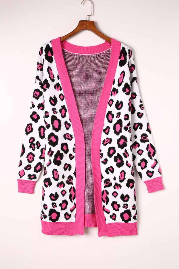 Leopard Contrast Trim Open Front Longline Cardigan - Image 5