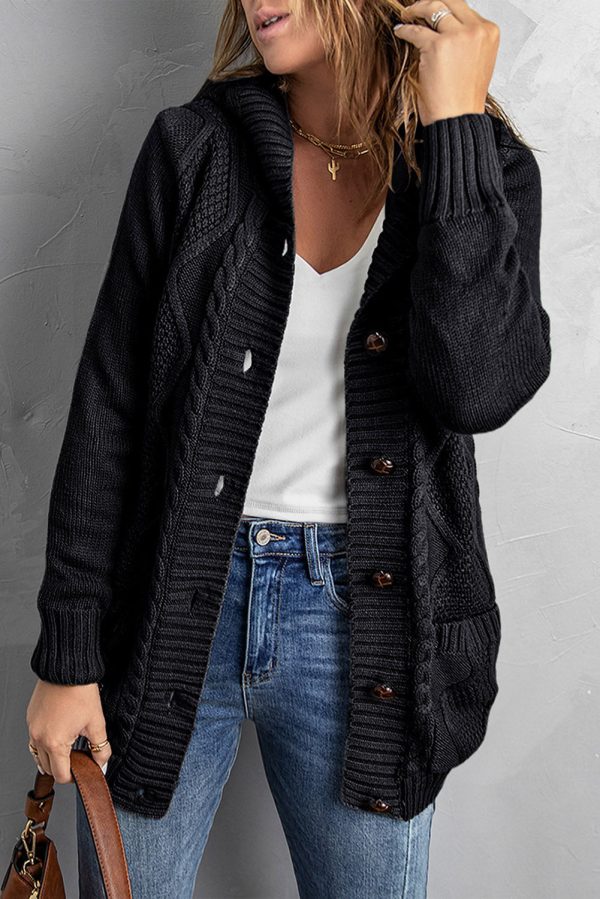 Button Front Hooded Cardigan with Pockets - Image 4