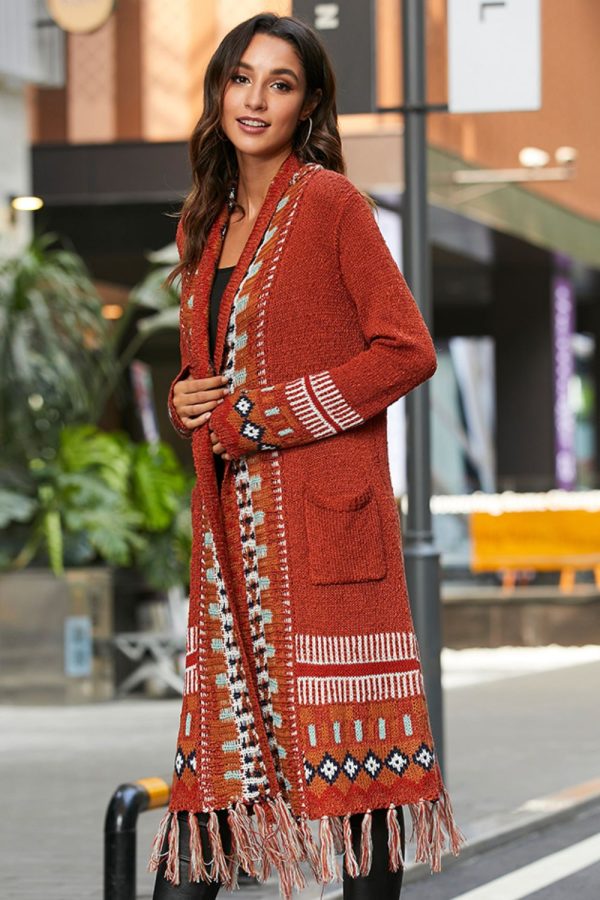Bohemian Tassel Hem Open Front Duster Cardigan - Image 4