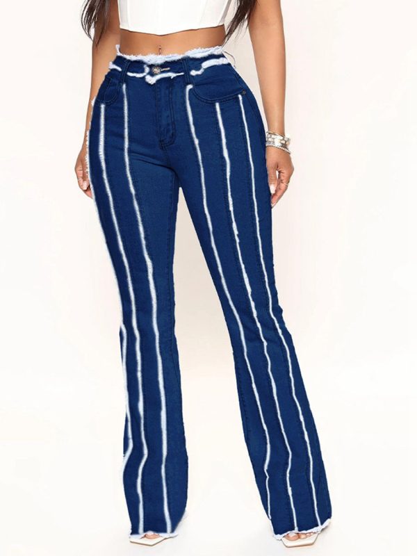 Striped Raw Hem Jeans - Image 5