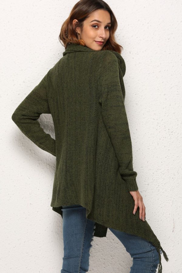 One-Button Tassel Tie Asymmetrical Hem Cardigan - Image 9