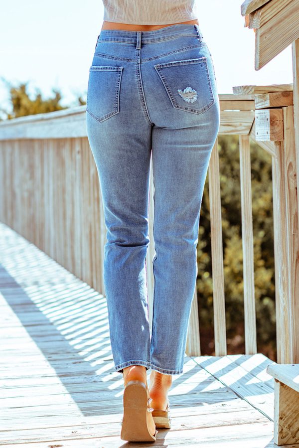 Baeful Distressed Ankle-Length Straight Leg Jeans - Image 2