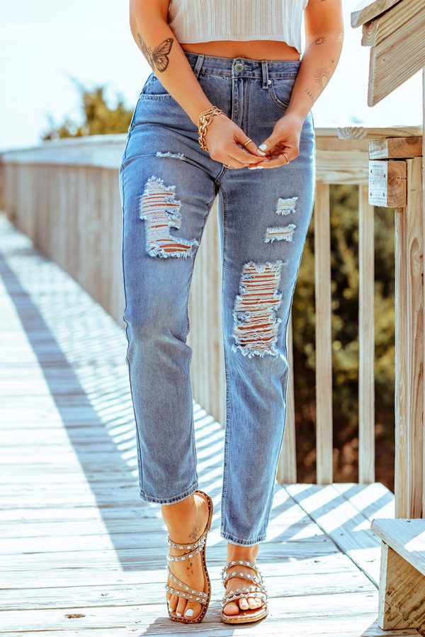 Baeful Distressed Ankle-Length Straight Leg Jeans - Image 3