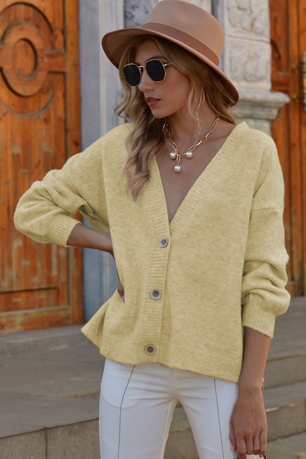V-Neck Button-Down Dropped Shoulder Cardigan - Image 13
