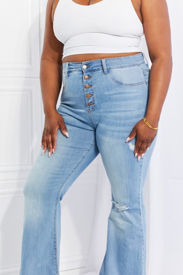 Vibrant MIU Full Size Jess Button Flare Jeans - Image 10