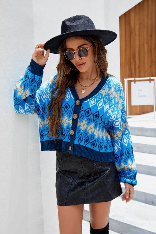 Argyle Button-Up Drop Shoulder Cardigan - Image 3