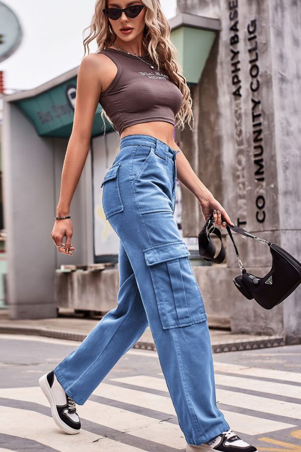 Buttoned High Waist Loose Fit Jeans - Image 9