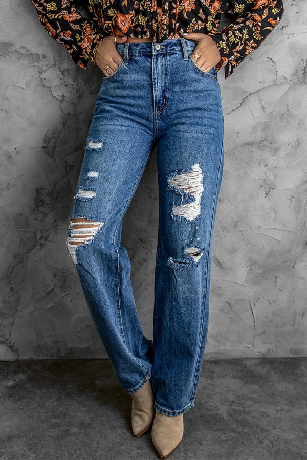 Distressed High Waist Jeans with Pockets - Image 5