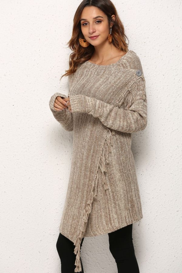 One-Button Tassel Tie Asymmetrical Hem Cardigan - Image 4