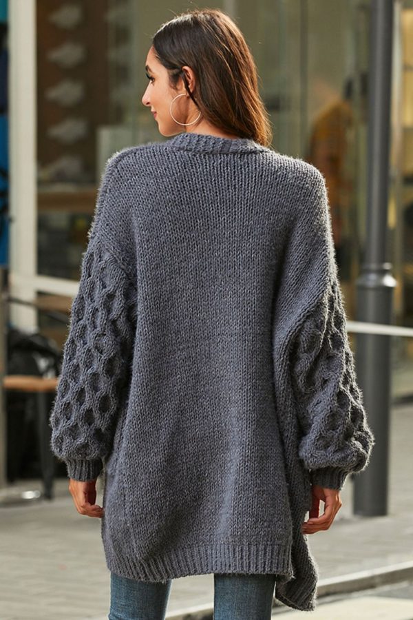 Open Front Ribbed Trim Duster Cardigan - Image 8