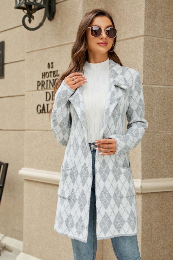 Double Take Printed Open Front Lapel Collar Cardigan with Pockets - Image 8