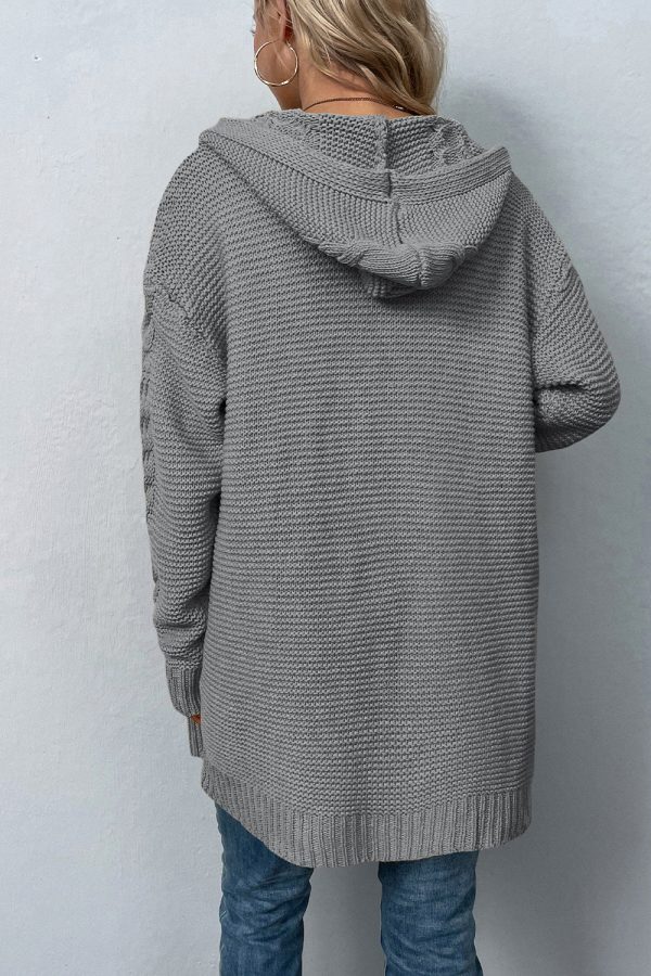 Cable-Knit Dropped Shoulder Hooded Cardigan - Image 2