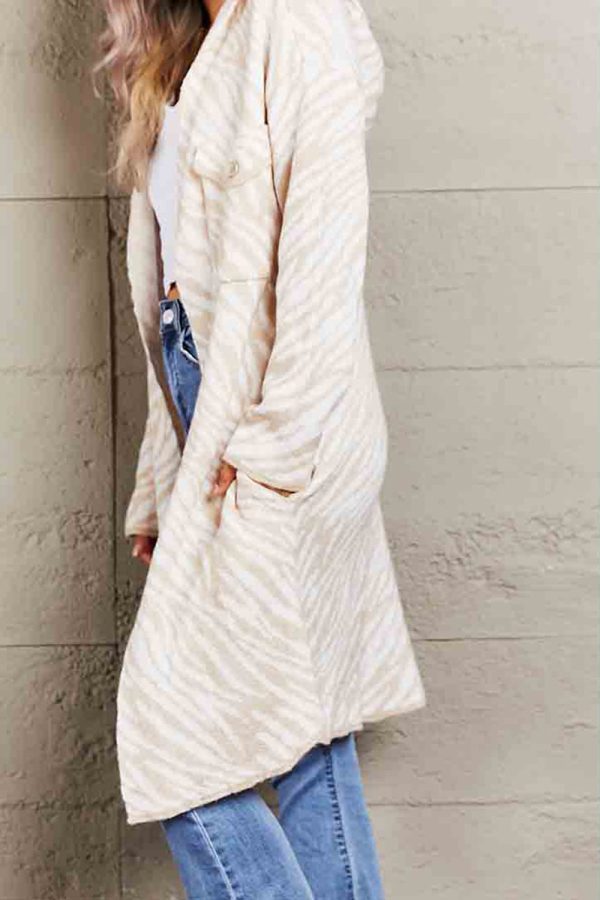 Double Take Printed Open Front Hooded Longline Cardigan - Image 5
