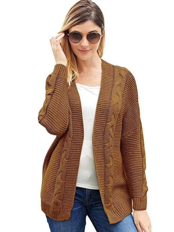 Women'S Solid Color Knitted Cardigan With Long Sleeves And Buttonless Design - Image 40