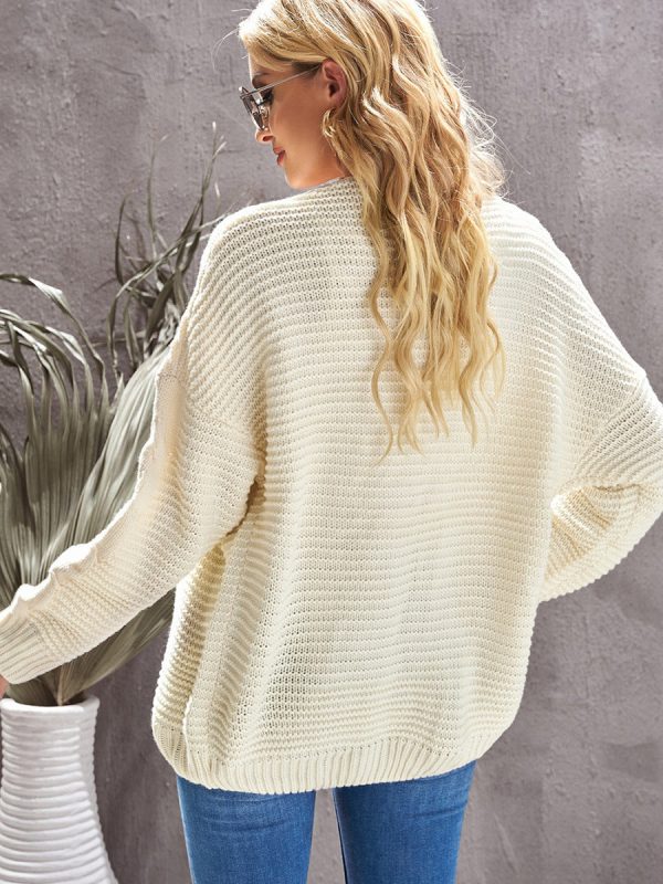 Women'S Solid Color Knitted Cardigan With Long Sleeves And Buttonless Design - Image 2