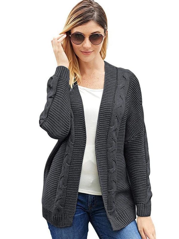 Women'S Solid Color Knitted Cardigan With Long Sleeves And Buttonless Design - Image 41