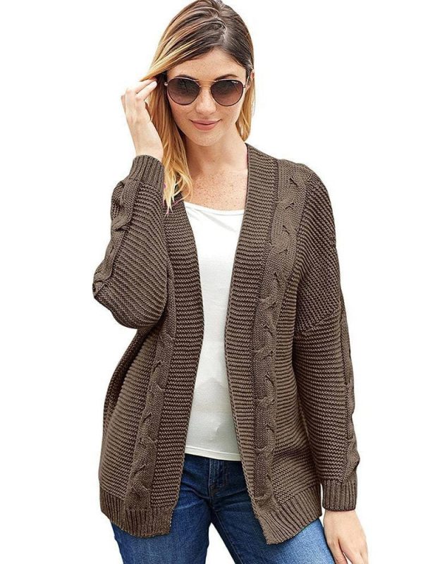 Women'S Solid Color Knitted Cardigan With Long Sleeves And Buttonless Design - Image 39
