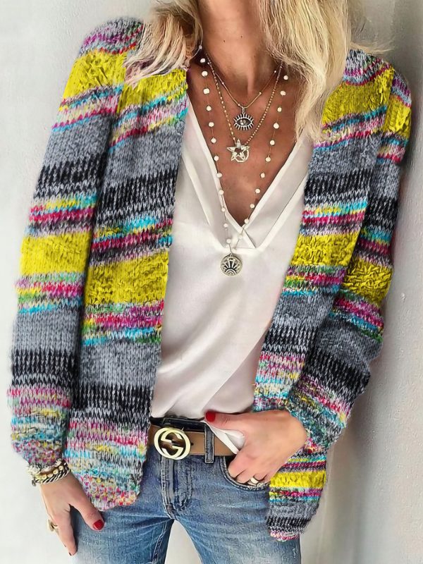 Striped Woolen Commuter Cardigan in Multicolor Print - Image 2