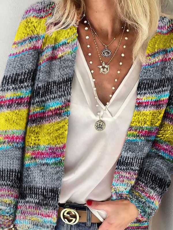Striped Woolen Commuter Cardigan in Multicolor Print - Image 4