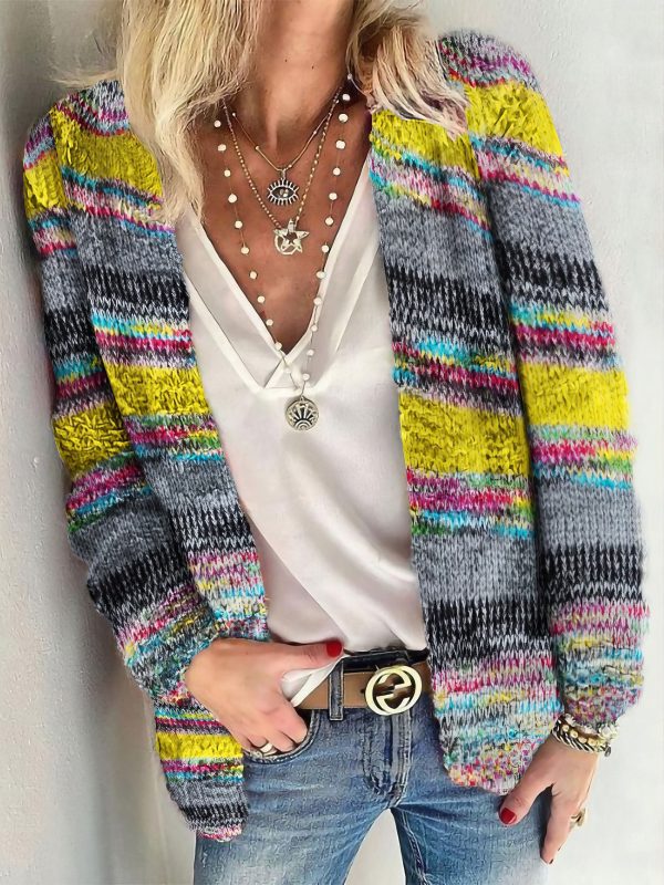 Striped Woolen Commuter Cardigan in Multicolor Print - Image 8