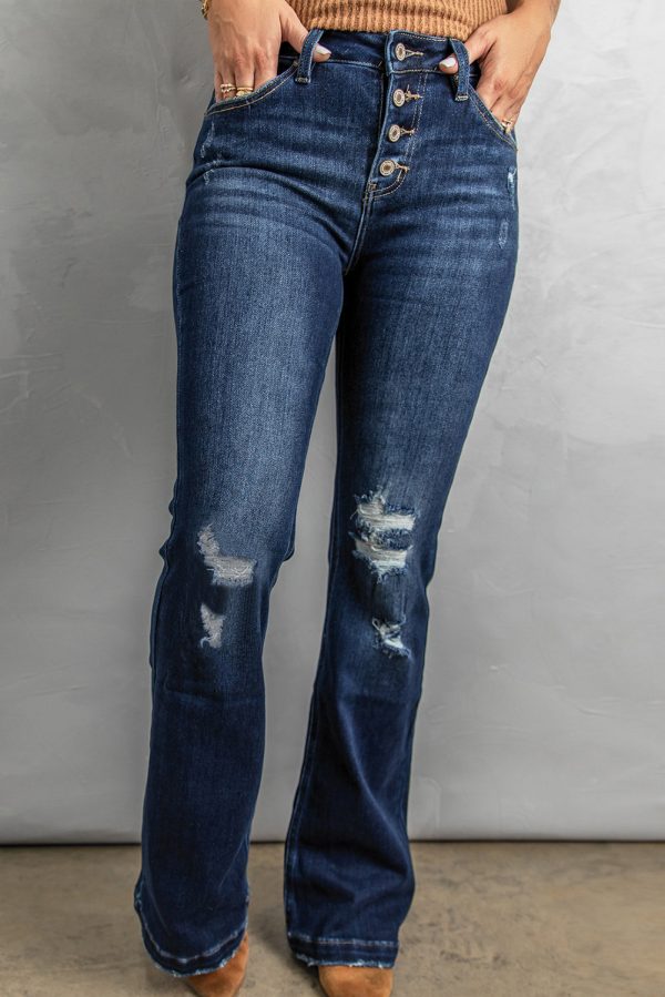 Button Fly Distressed Bootcut Jeans - Image 3