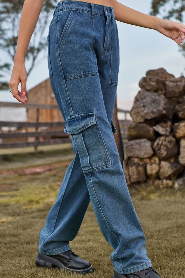 Loose Fit Long Jeans with Pockets - Image 3