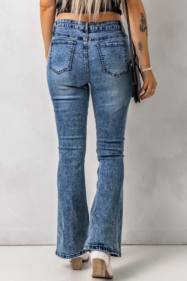 Baeful Vintage Wash Flare Jeans with Pockets - Image 2
