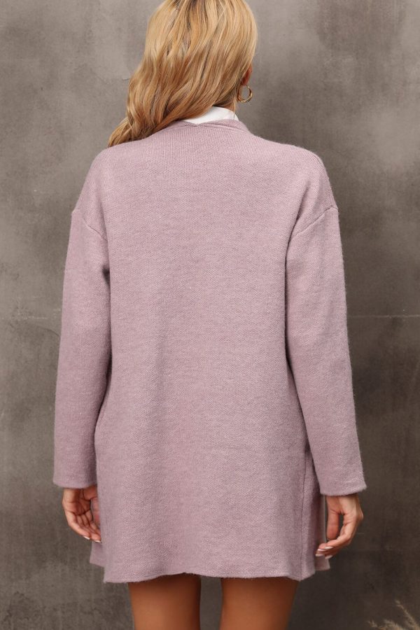 Waterfall Collar Longline Cardigan with Side Pockets - Image 9