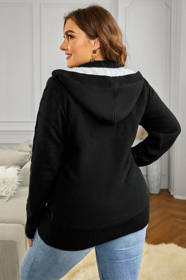 Cable-Knit Fleece Lining Button-Up Hooded Cardigan - Image 3