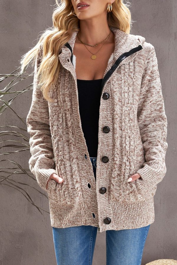 Cable-Knit Fleece Lining Button-Up Hooded Cardigan - Image 16