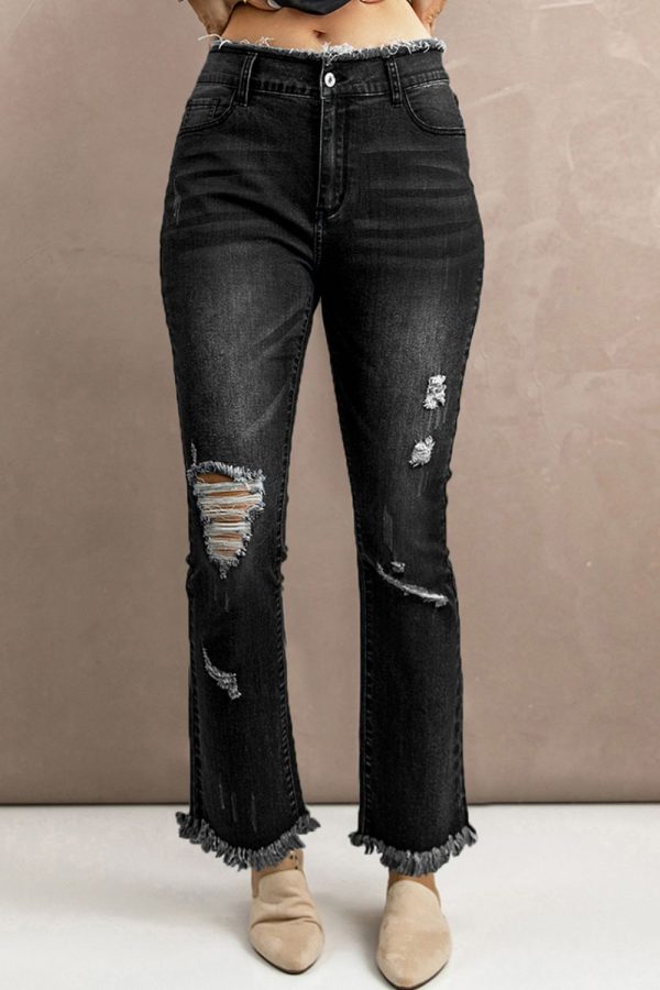Baeful High Waist Distressed Raw Hem Jeans - Image 4