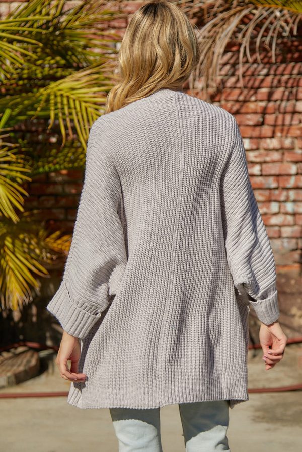 Waffle-Knit Long Sleeve Cardigan with Pocket - Image 2