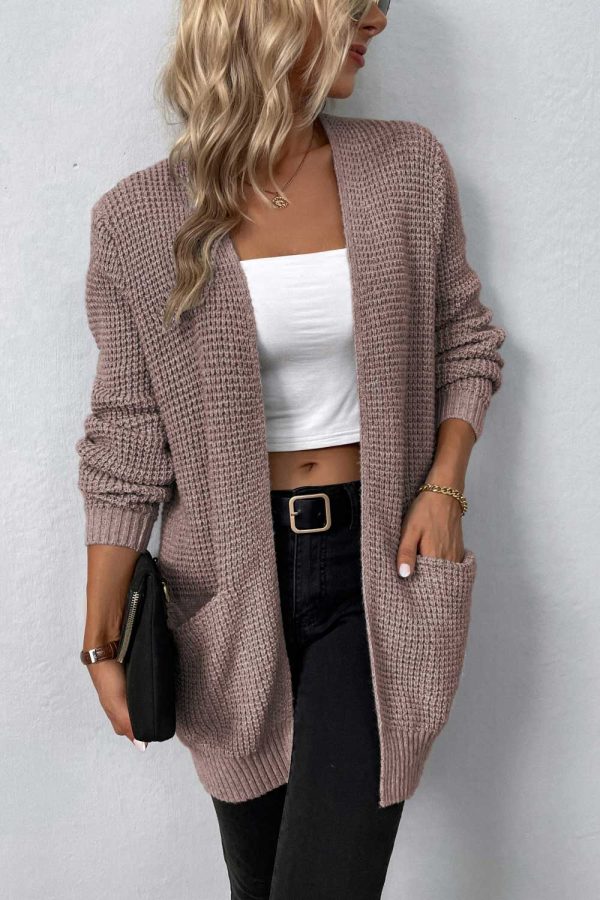 Rib-Knit Open Front Pocketed Cardigan - Image 17
